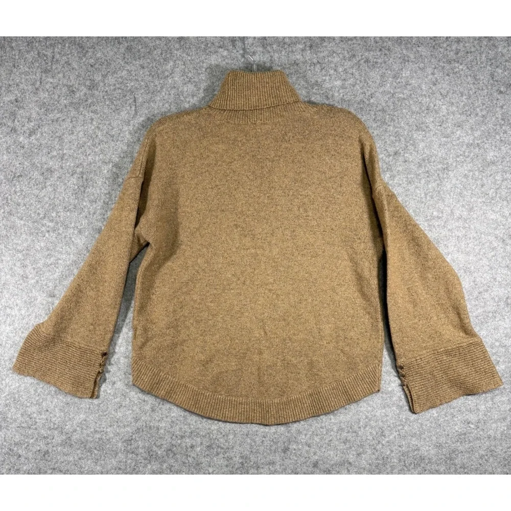 Michael Kors Turtleneck Sweater Womens Medium Camel Brown Ribbed Button Cuff MK